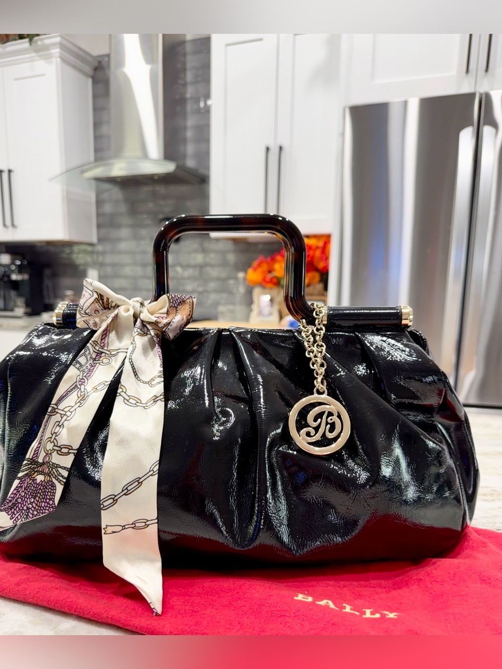 Ballys Authentic Shiny Lacquer Black Patent Leather Bag